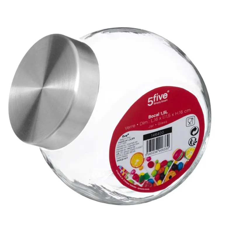 Bocal bonbon verre + inox 1.5l