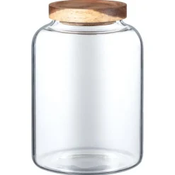 Bocal large verre bouchon acacia