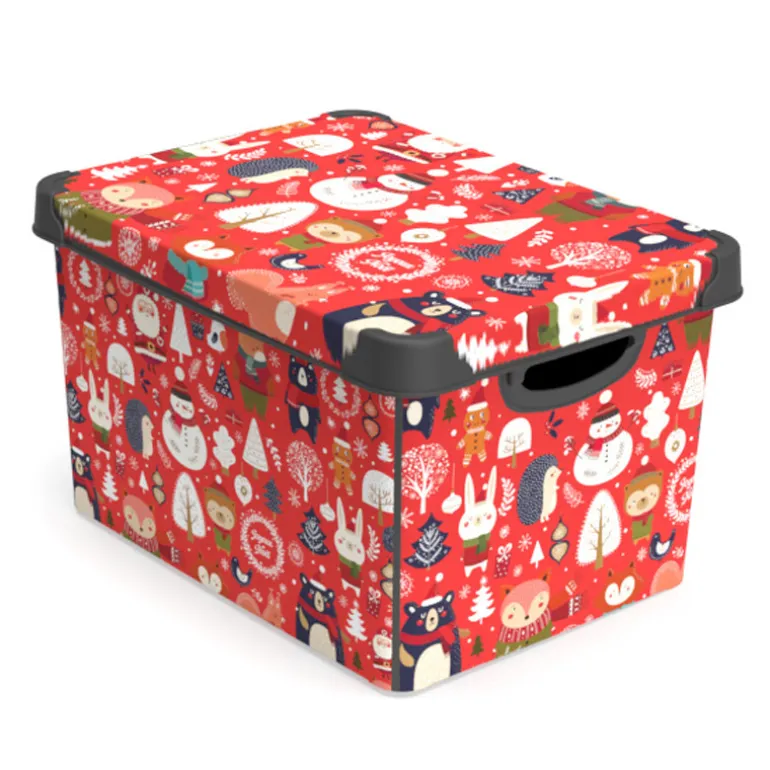 Boite decoree de noel 17l rouge