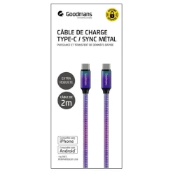 Cable usb a to type c 2 m metal