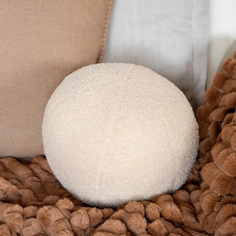 Coussin rond bouclette beige d25