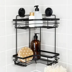 Double etagere de douche angle
