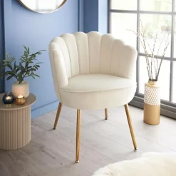 Fauteuil beige pieds metal or