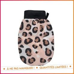 Gant exfoliant imprime leopard