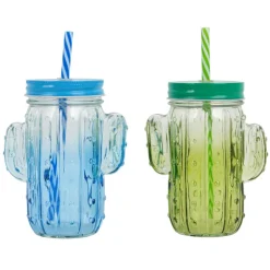 Gobelet avec paille cactus 2ass