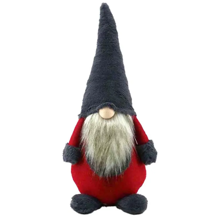 Grand gnome de noel rouge et gri
