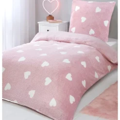 Parure 140x200 polaire coeurs