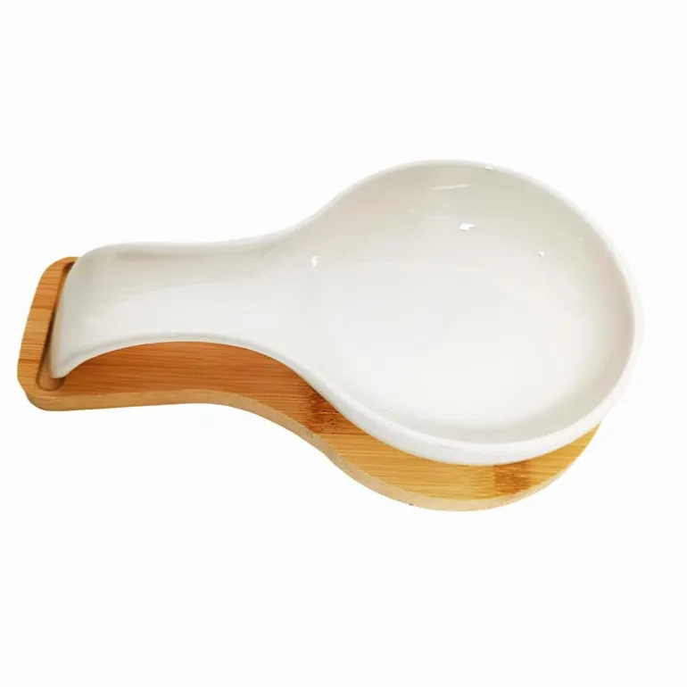 Repose cuillere blanc/bambou