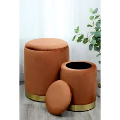 Set 2 poufs velours moka