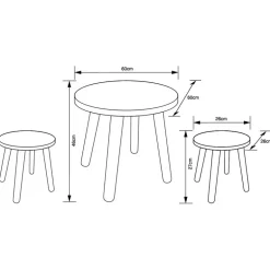 Table ronde + 2 tabourets creme