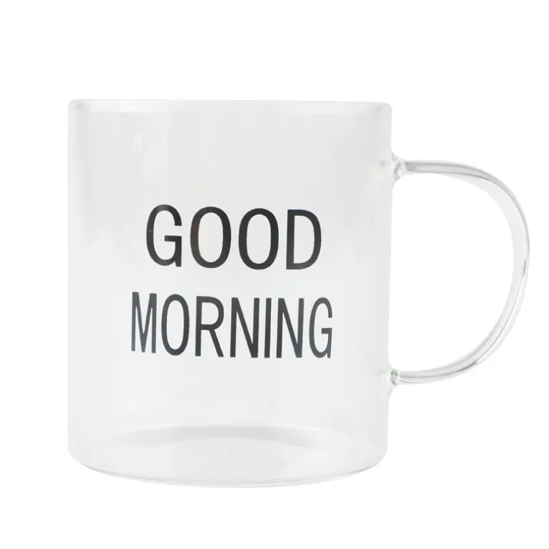 Tasse en verre avec ecriture