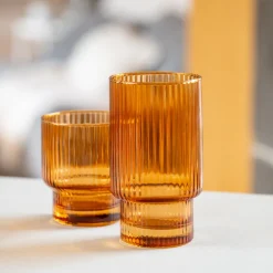 Verre haut strie brun 46cl x4