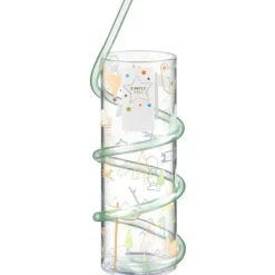 Verre+paille animaux verte